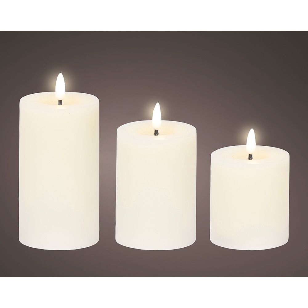 Vela de cera led branca ø7 cm com diferentes alturas, 3 uds