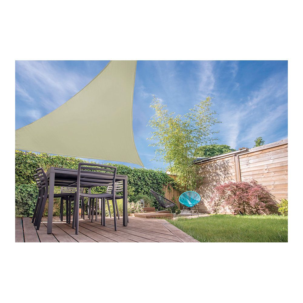 Toldo triangular em forma de vela, 3,60 x 3,60 x 3,60 m, cor areia.