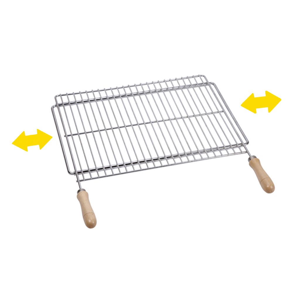 Grelha extensível para churrasco em aço zincado com pegas de madeira, 50-60 x 40 cm