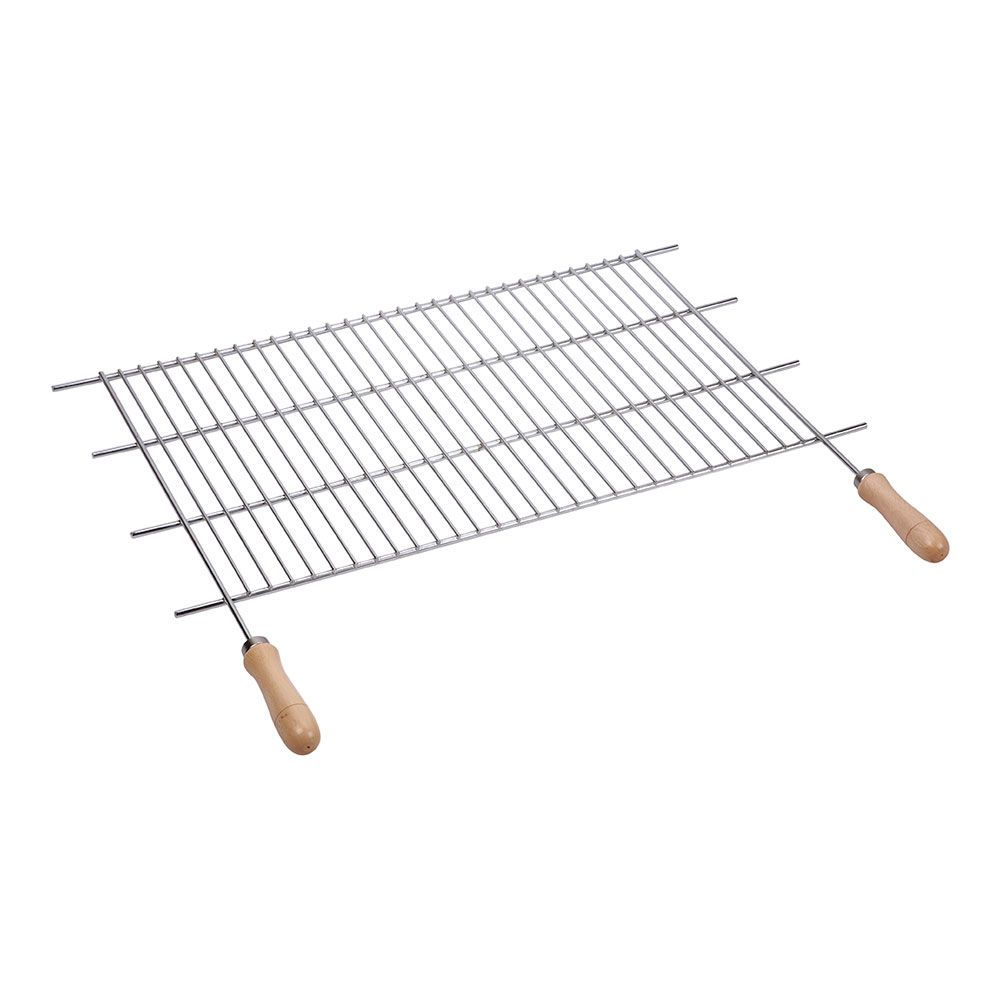 Grelha para churrasco em aço zincado com alças de madeira, 100 x 40 cm