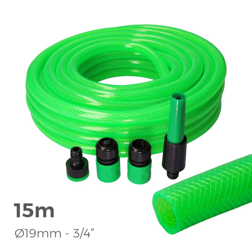 Kit de mangueiras de jardim estandar ø19 mm, ¾ pol, 15 m