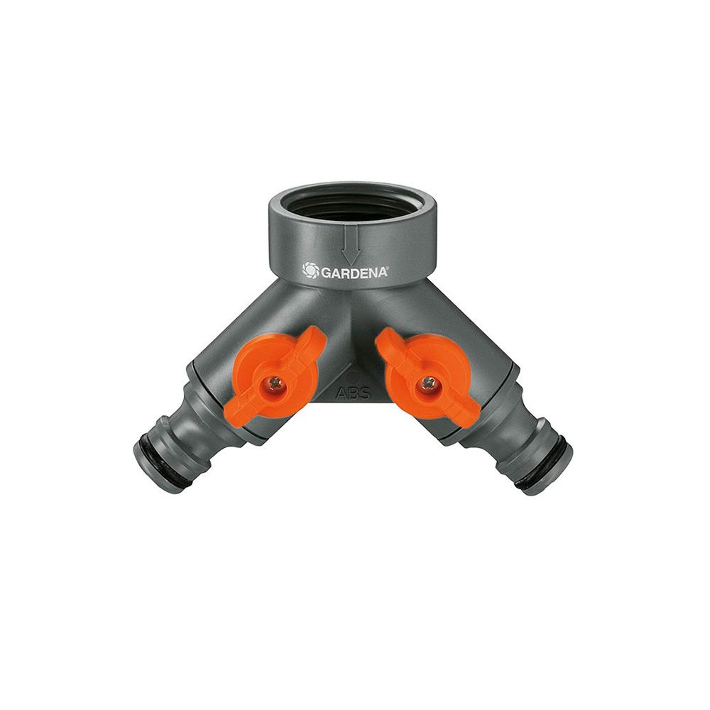 Distribuidor de 2 vias com válvulas para torneiras com rosca ½ pol - ¾ pol, blister