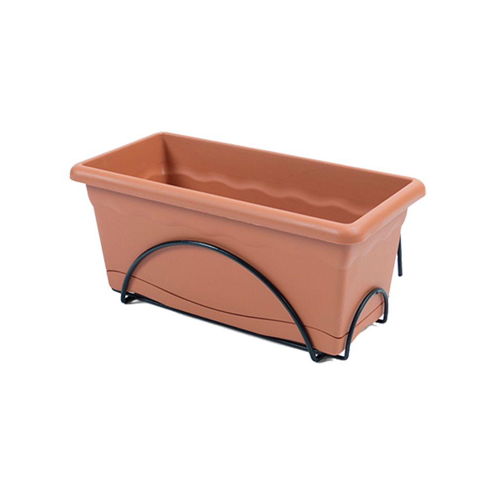Floreira com prato integrado cor terracota 40 x 24 cm + suporte de metal