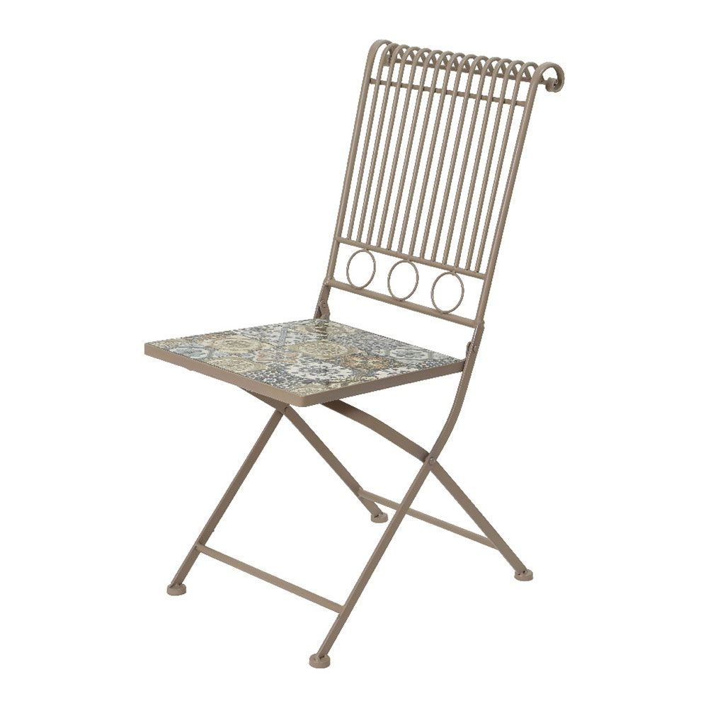 Cadeira bistrô dobrável em metal/mosaico, marrom, para uso externo, 45 x 38 x 90 cm
