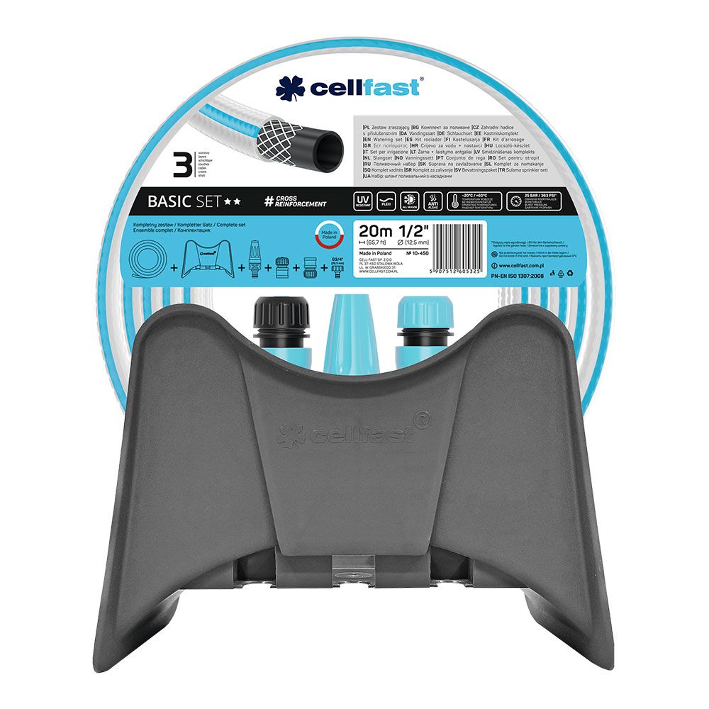 Kit de mangueira para rega basic set ø12,5 mm, ½ pol, 20 m + suporte de parede