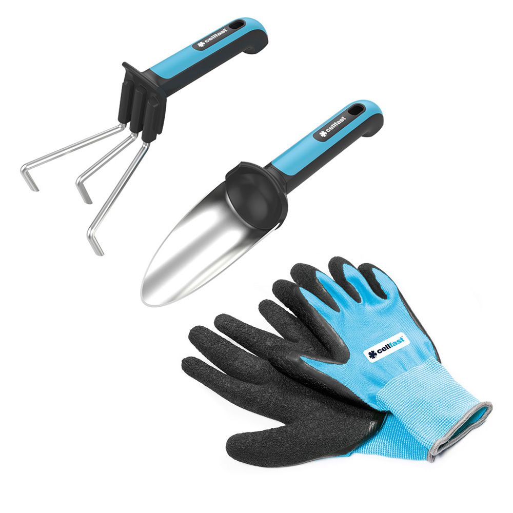 Kit mini ferramentas manuais e luvas jardim energo