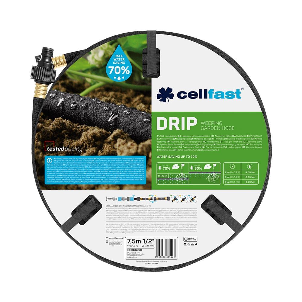 Mangueira de irrigação por gotejamento porosa de ½ pol, ø12,5 mm x 7,5 m