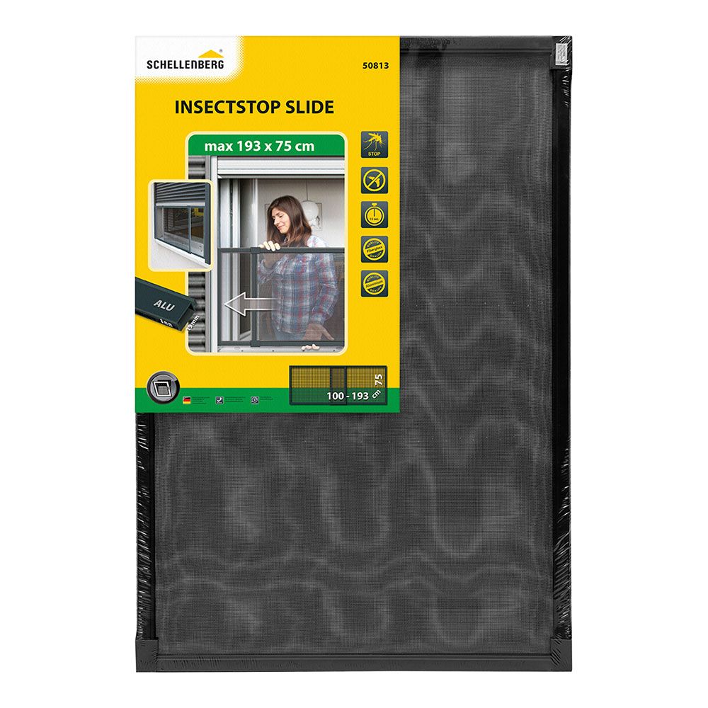 Mosquiteiro com armação extensível, malha de fibra de vidro, antracite, 100-193 x 75 cm
