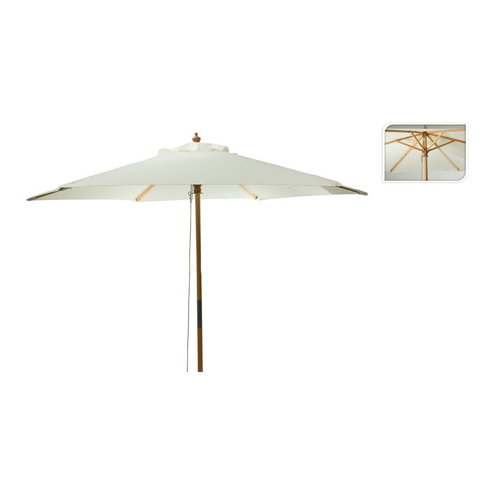Parasol para jardim, cru com cabo de madeira, ø2,6 x 2,2 m