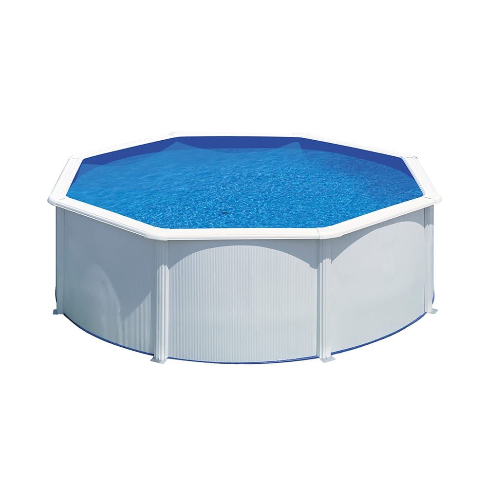 Piscina redonda com paredes de aço e chapa metálica branca, com bomba de filtragem, ø350 x 120 cm