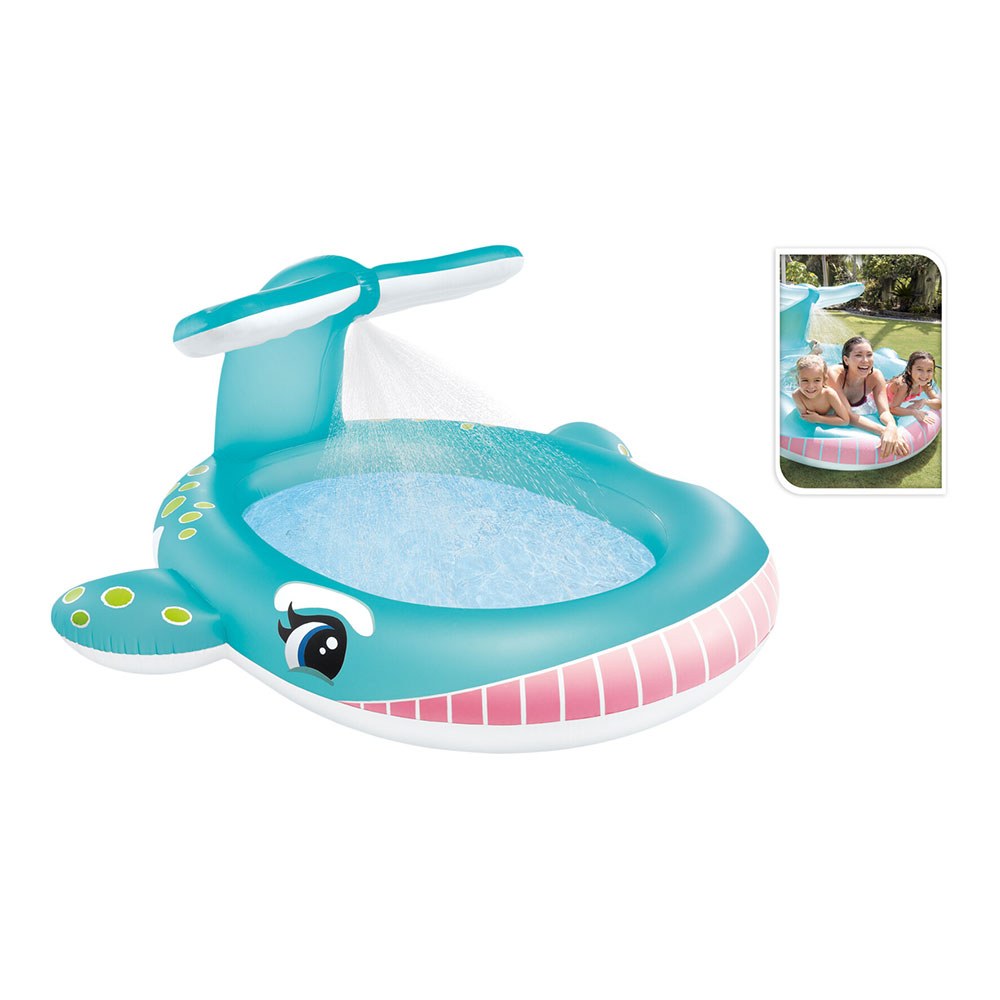 Piscina inflável infantil, modelo baleia, com aspersor, 201 x 196 x 91 cm
