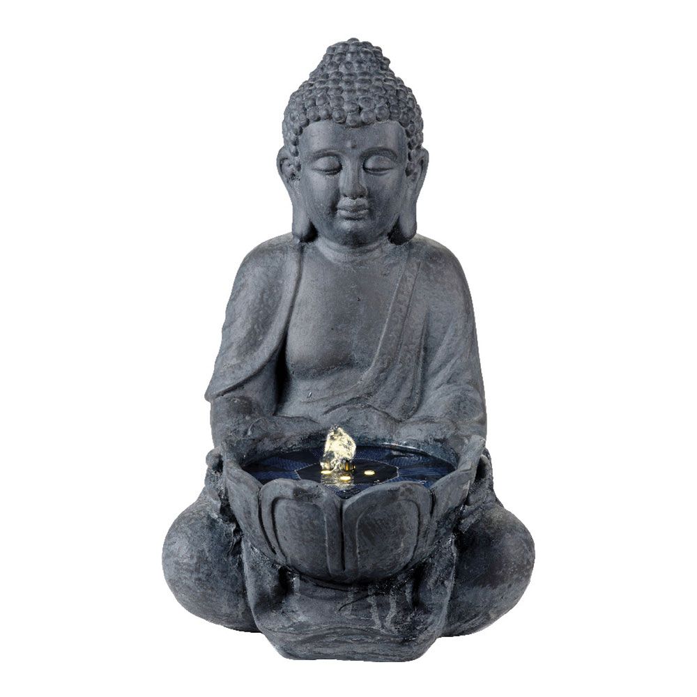 Fonte solar externa ip68, feita de poliresina, modelo buda, luz quente, 29,5 x 28 x 45 cm