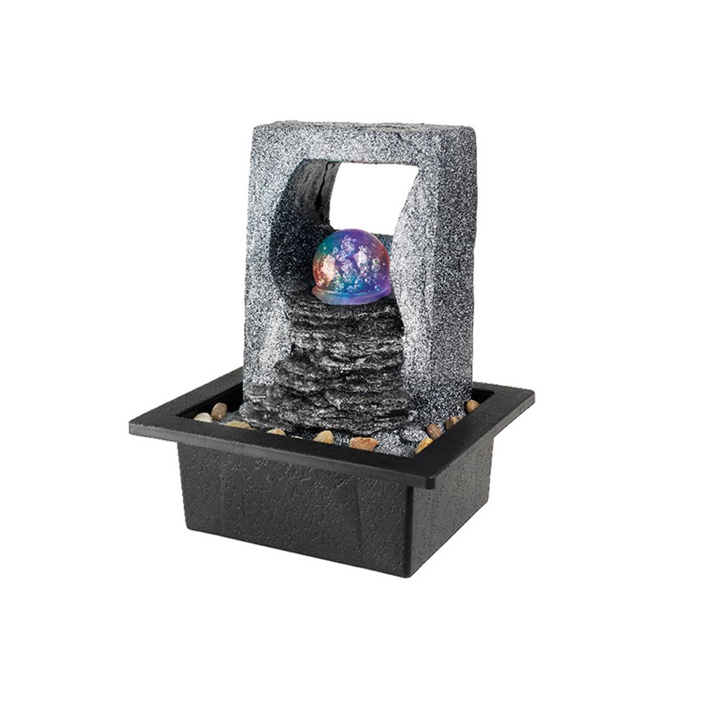 Fonte de resina para exterior ip44 com leds rgb e esfera de cristal, 21,5 x 18,8 x 25,5 cm