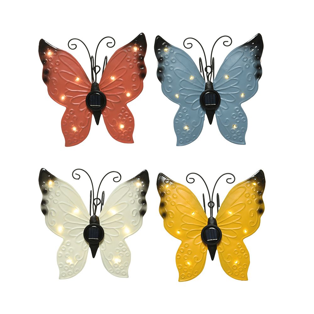 Luz solar metálica em forma de borboleta 17,8x6x4cm cores sortidas