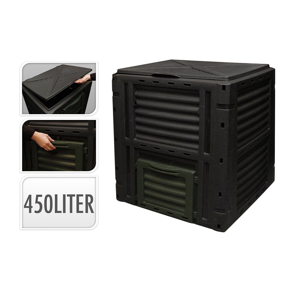 Composteira preta, 450 l, 80 x 80 x 81 cm