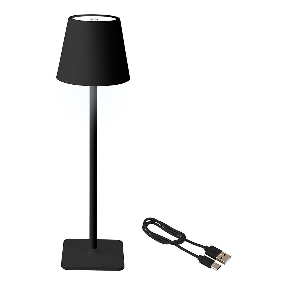 Lâmpada de mesa led preta recarregável para uso exterior e interior 27cm