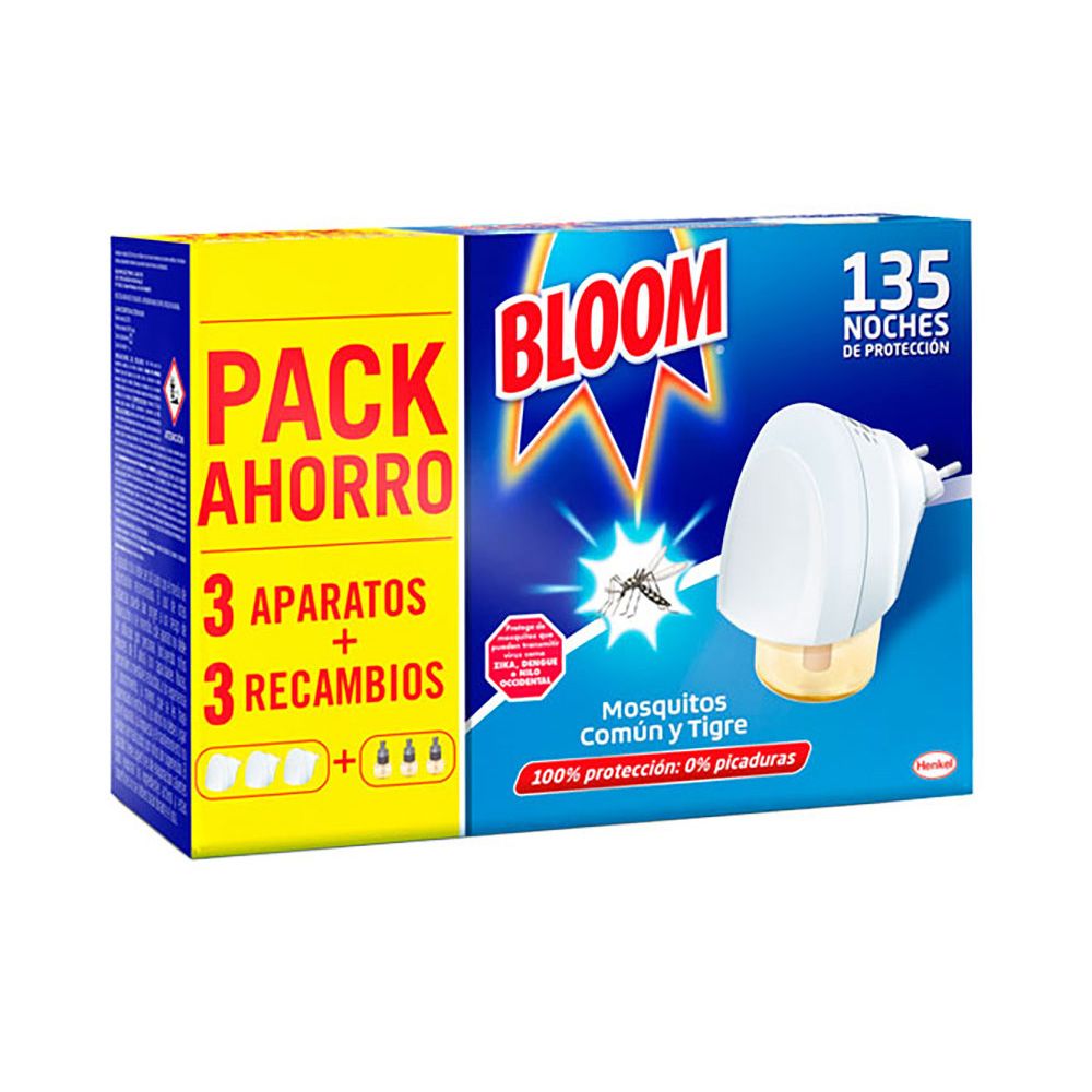 Pack econômico 3 dispositivos difusores de líquido + 3 refis para mosquitos comuns e mosquitos-tigre