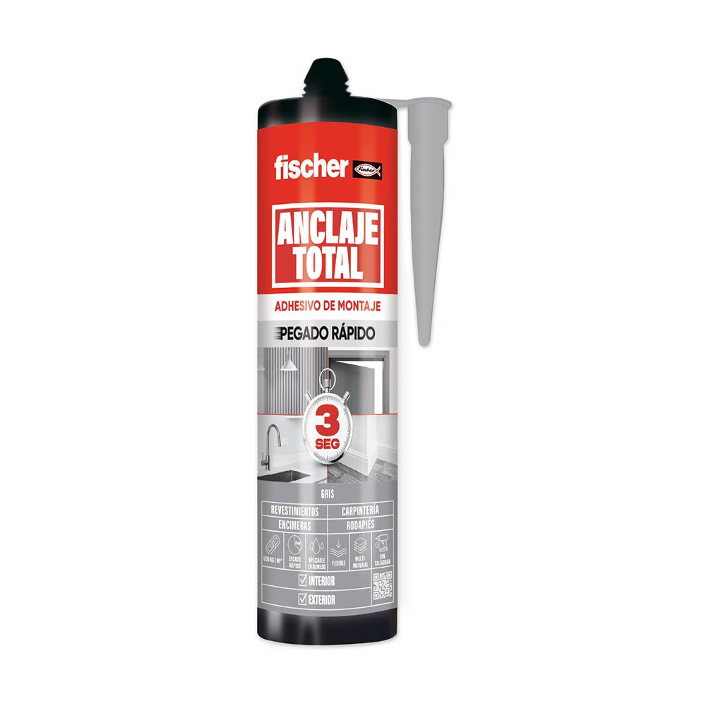 Fixação total adesivo rápido (3 segundos) para interior/exterior, cinzento, 290 ml