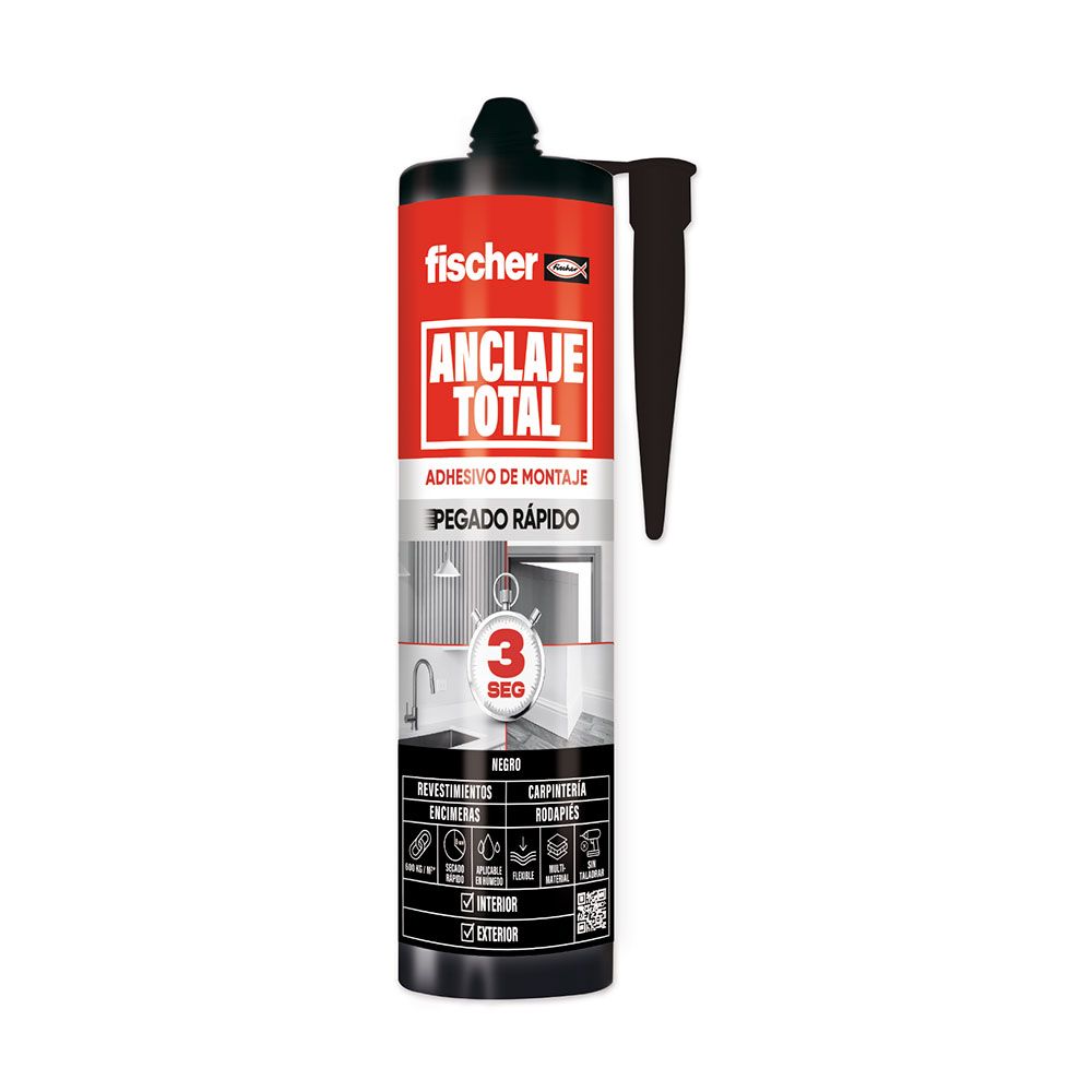 Fixação total adesivo rápido (3 segundos) para interior/exterior, preto, 290 ml