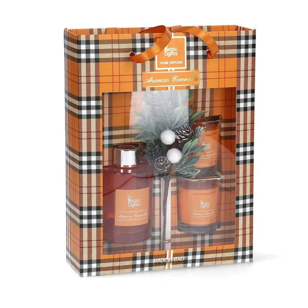 Estojo Mikado Difusor + 2 Velas Laranja-Canela