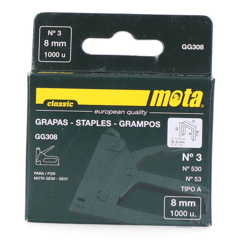 Grampos Número 3 de 8mm 1000 Uni Gg308 Mota