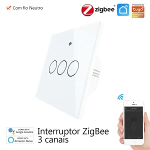 Interruptor de Luz Tátil 3 Canais Zigbee