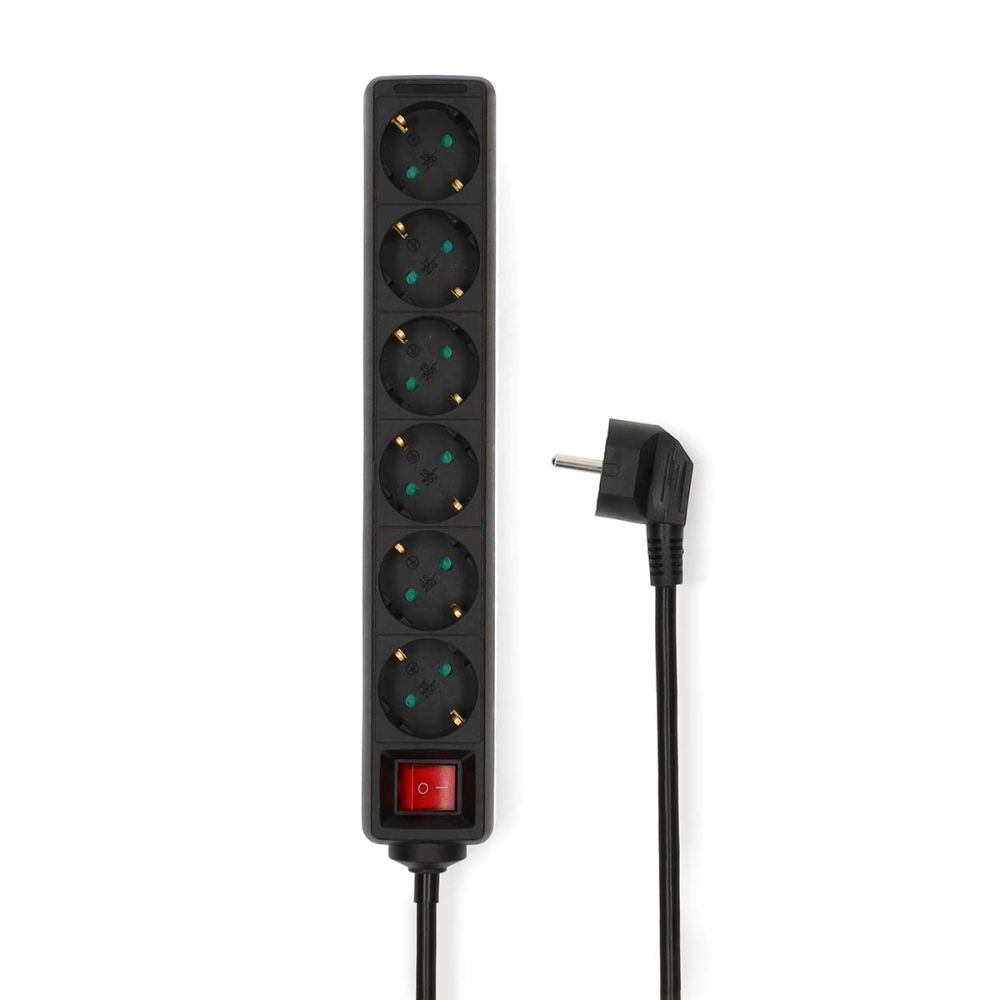 ESOC615F2BK Tomada eléctrica 6x schuko c/ 1,5mts - c/ interruptor - preta
