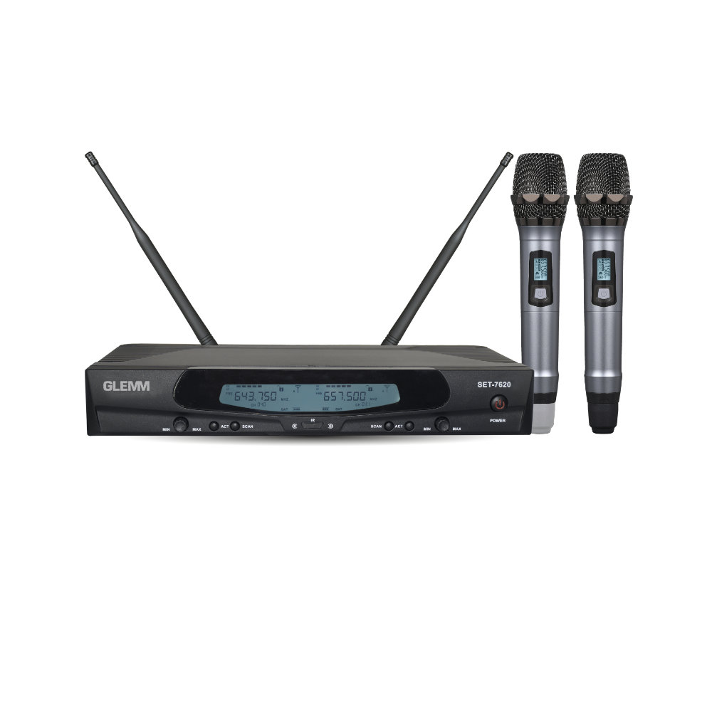 Microfone Mão s/ Fios (2 unid) + Receptor UHF