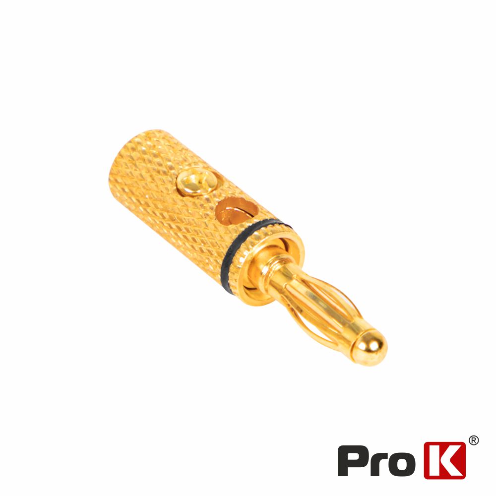Ficha Banana 4mm Dourada C/ Anel Preto
