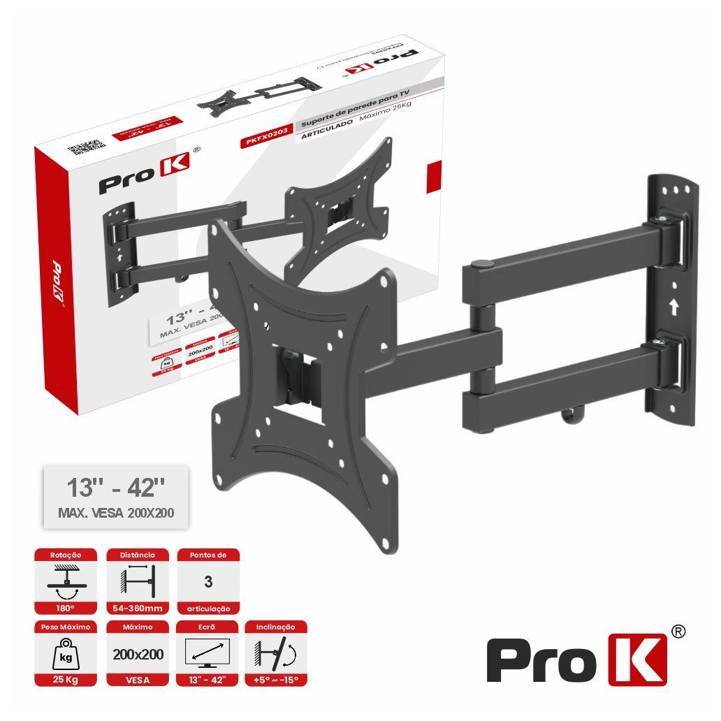 PKFX0203 Suporte tv articulado 3 pontos 13-42 25kg vesa 200x200 PROK
