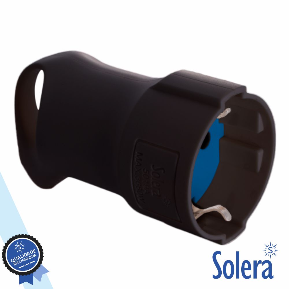 Ficha Schuko Fêmea 2P+E 16A 250V Preto SOLERA