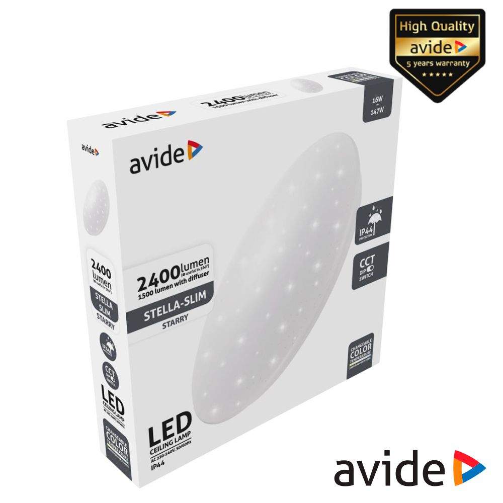 Aplique LED Redondo Teto 16W 330mm CCT 2400lm IP44 AVIDE