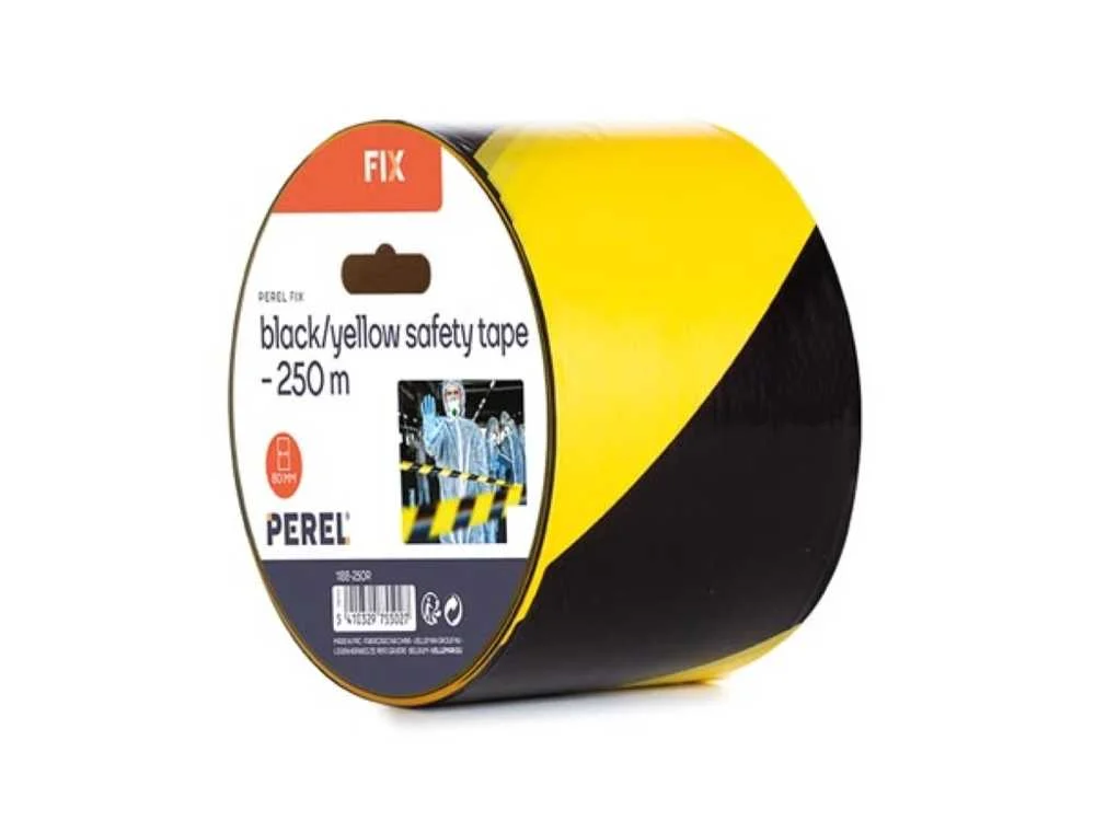 Fita de Segurança Preta/Amarela - 250 M - Carretel