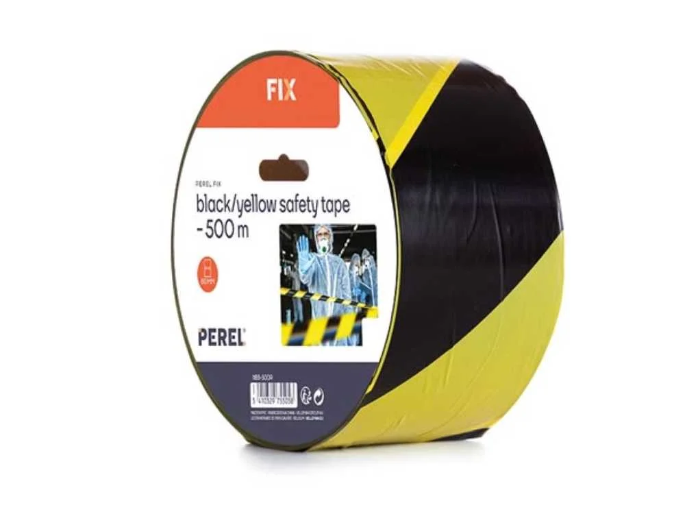 Fita de Segurança Preta/Amarela - 500 M - Carretel