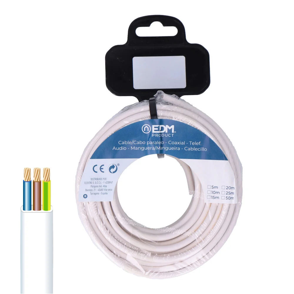 Rolo de Cabo Plano 3x1 Branco 25m (Audio)