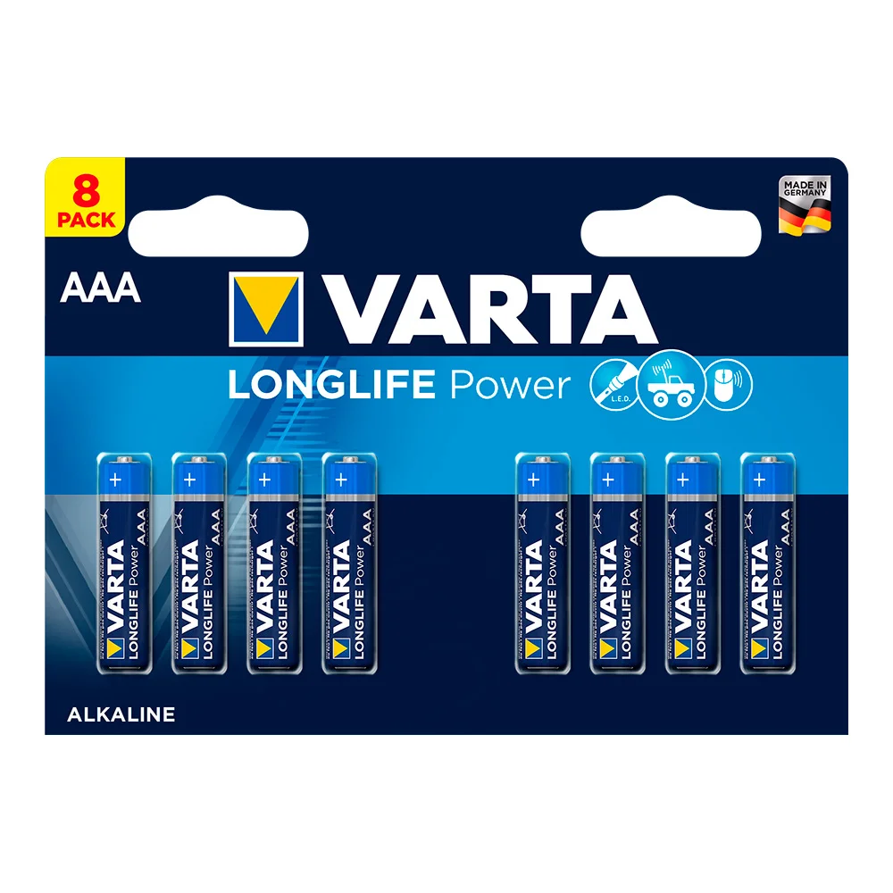 Pilha Varta Long Life Power AAA Lr03 Pack 8uni