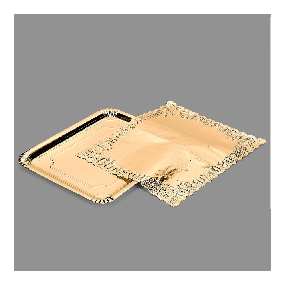 Bandeja Retangular C/ Toalhinhas Ouro 31x38cm