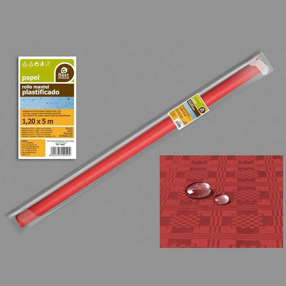 Rolo Toalha de Mesa Plastificada Vermelha 5x1,2m