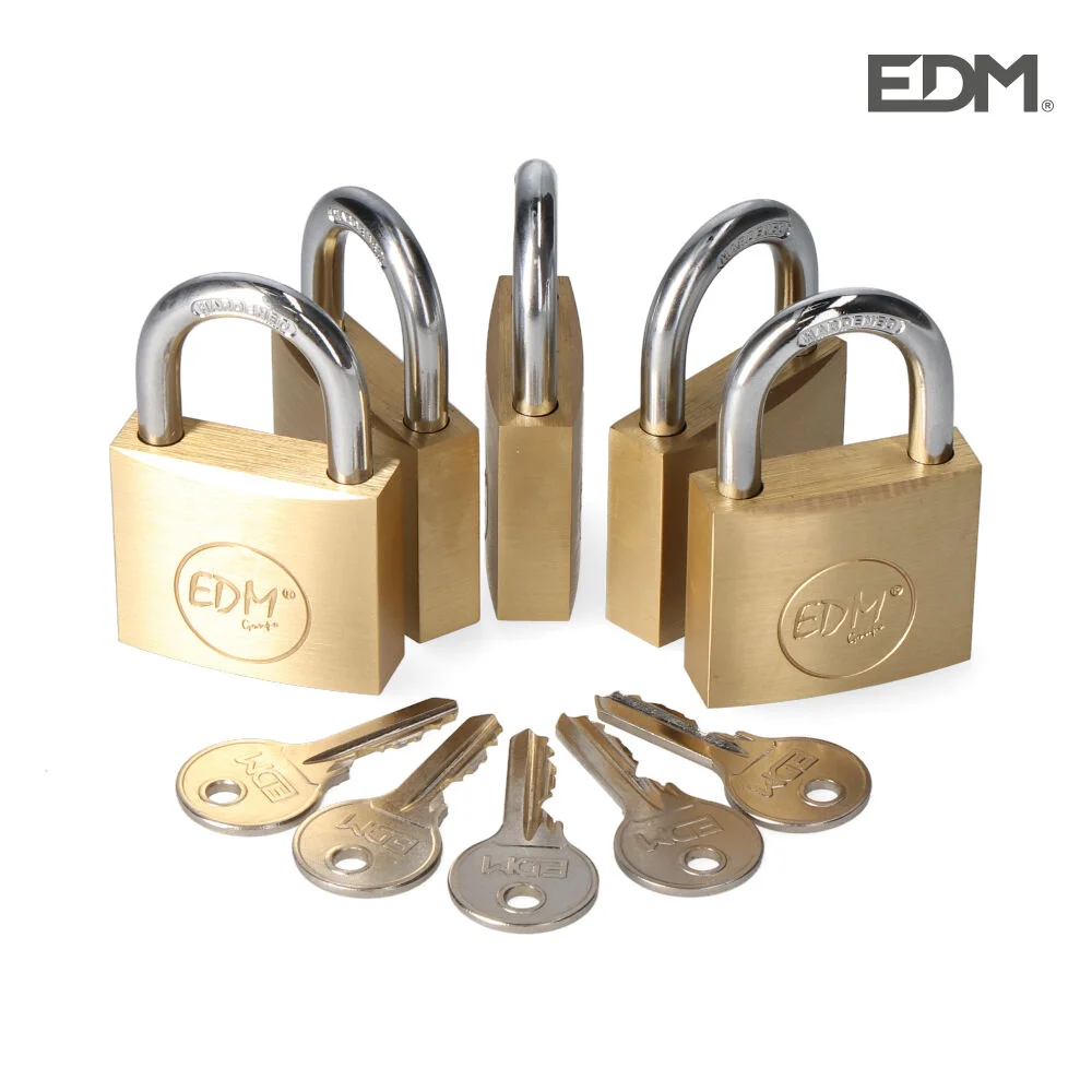 Pack de 5 Cadeado Latão Arco Normal 5 Chaves Iguai