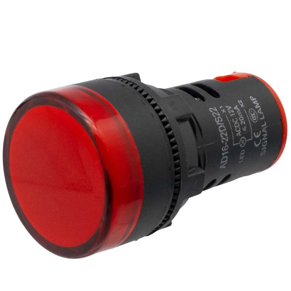 Luz Piloto LED Industrial de 22mm. 12v Vermelho
