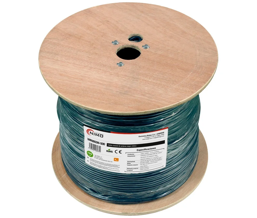 Cabo Coaxial de Antena Preto, 500 M