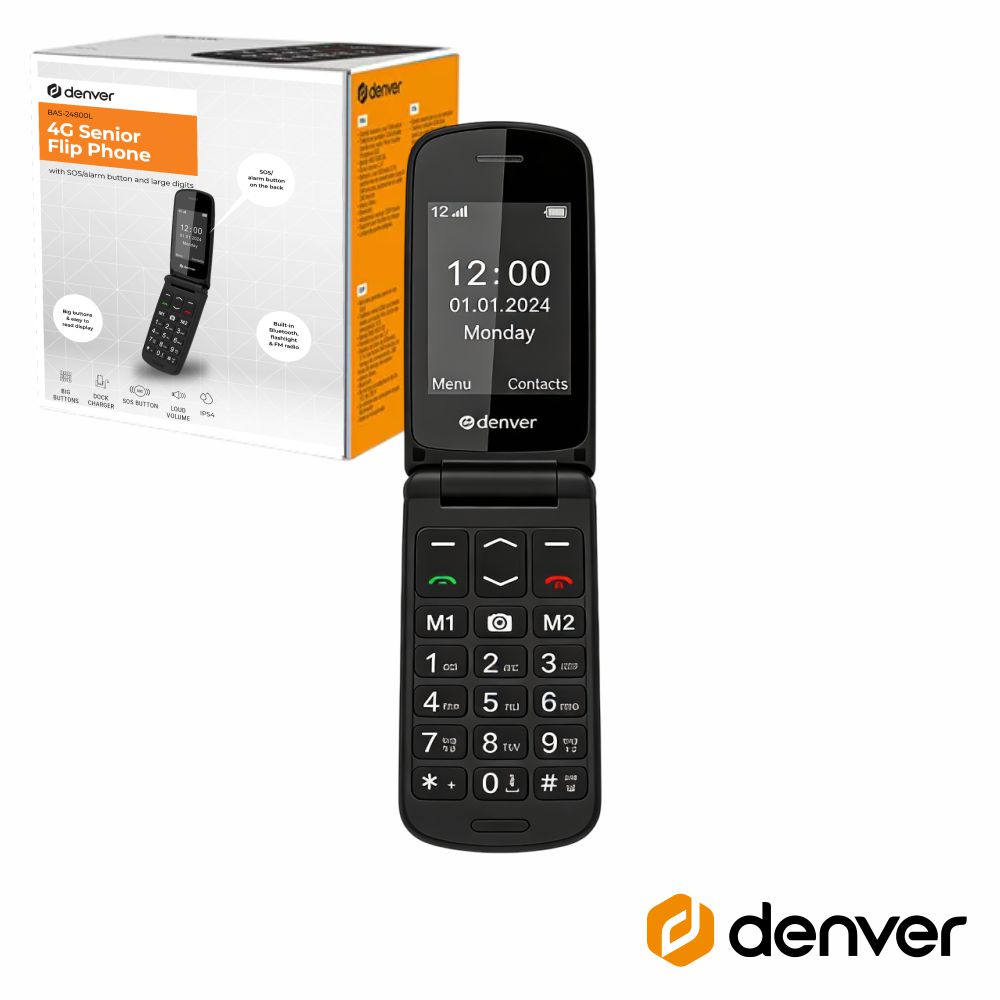 Telemóvel P/ Séniores Flip 2.4" 4G C/ Bluetooth SOS/FM Preto