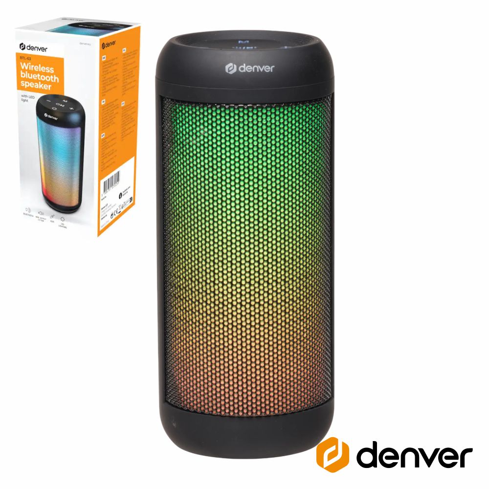 Coluna Bluetooth Portátil RGB 2x30W Preto DENVER