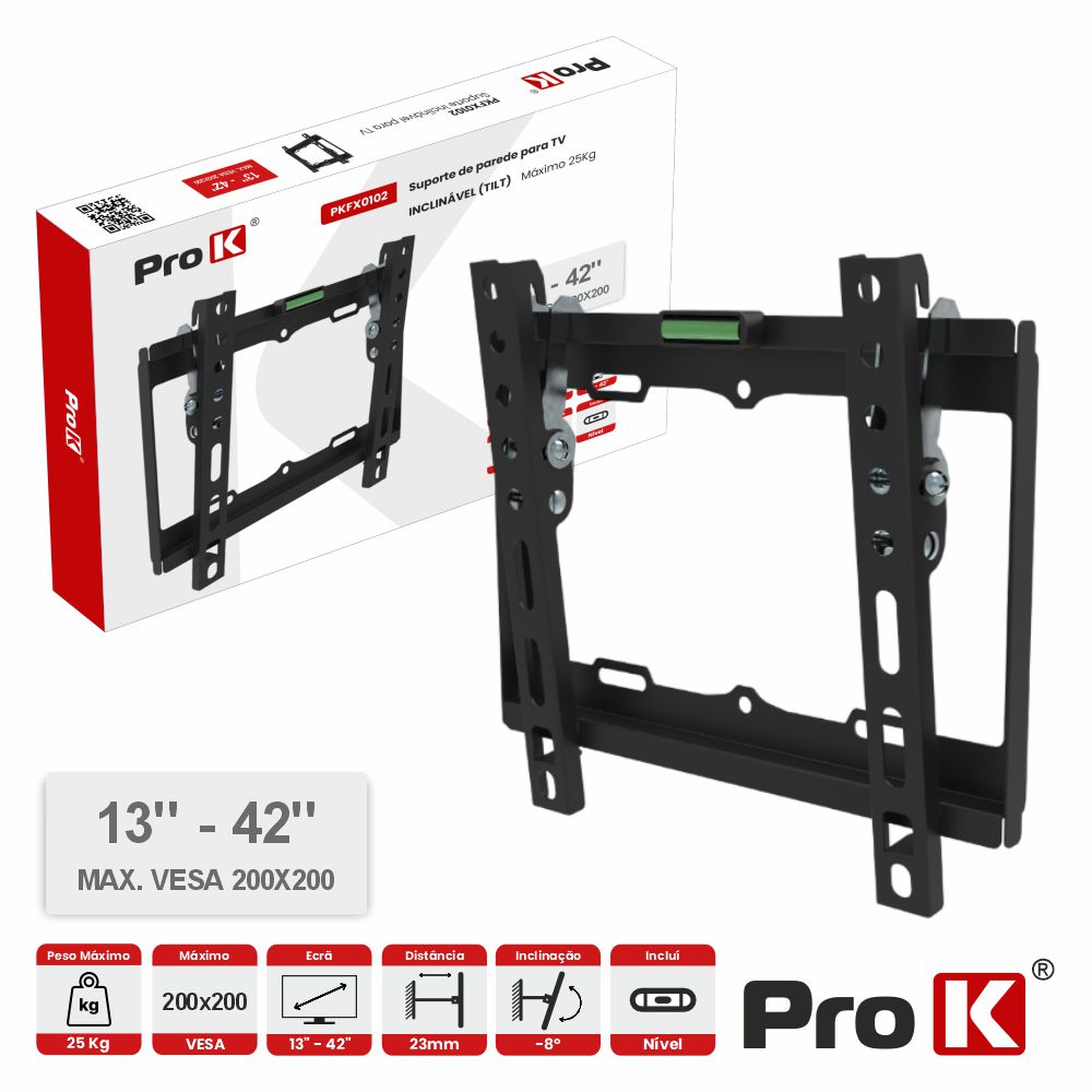 Suporte TV Inclinável 13-42" 25kg Vesa 200x200 PROK