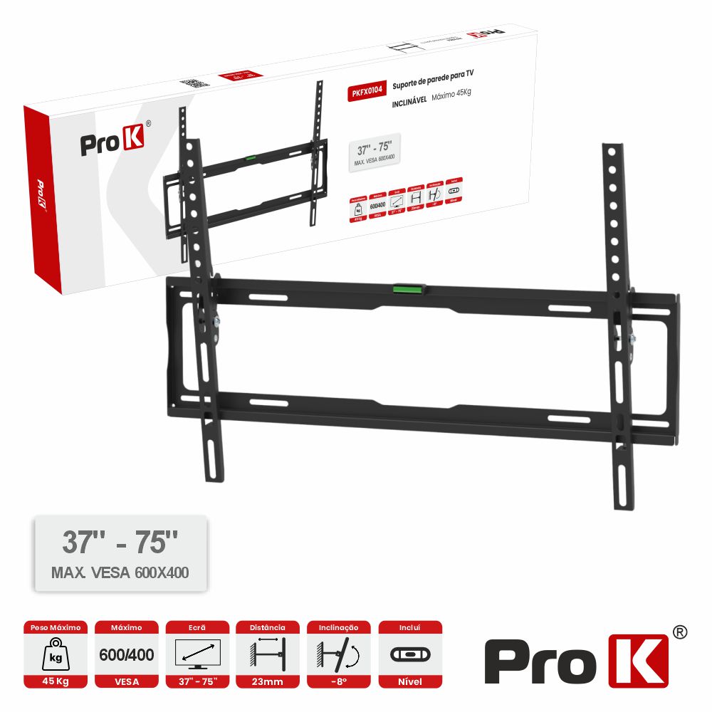 Suporte TV Inclinável 37-75" 45kg Vesa 600x400 PROK