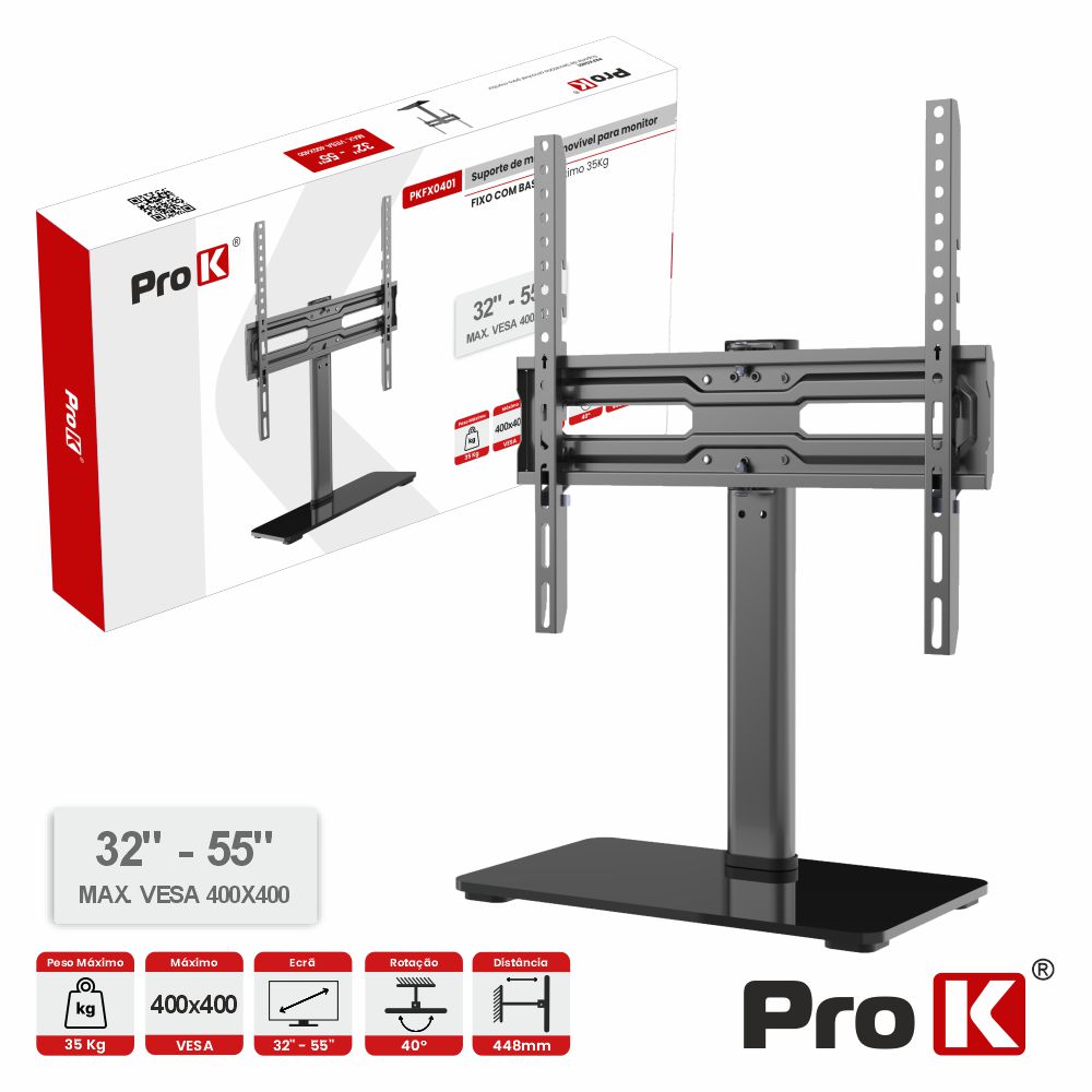 Suporte TV Mesa Inclinável 32-55" 35kg Vesa 400x400 PROK