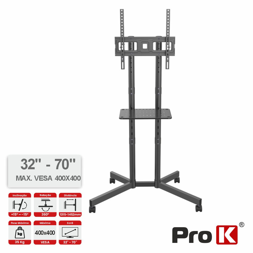 Suporte TV Chão c/ Rodas 32-70" 35kg Vesa 400x400 PROK