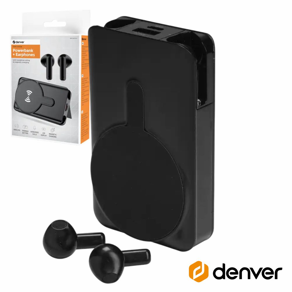 Powerbank 5000mAh C/ Fones Preto DENVER