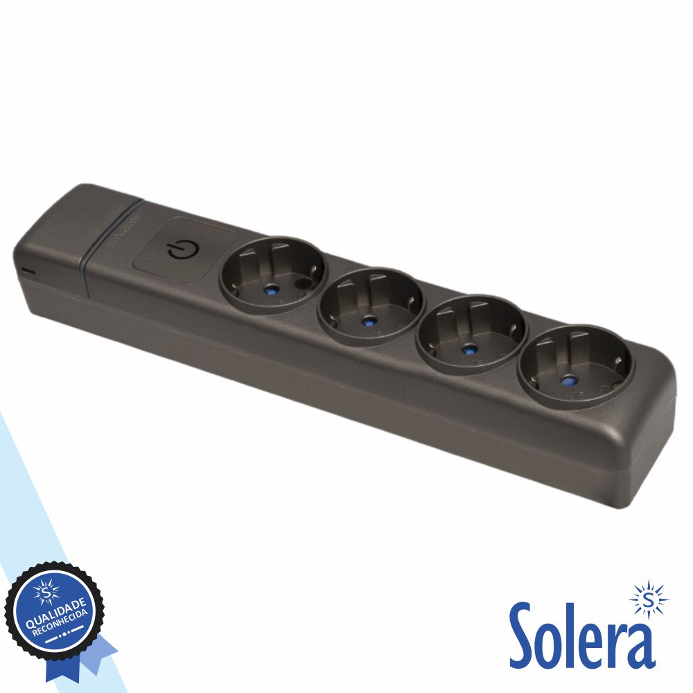 Extensão Elétrica 4x Schuko C/ Interruptor Preto SOLERA