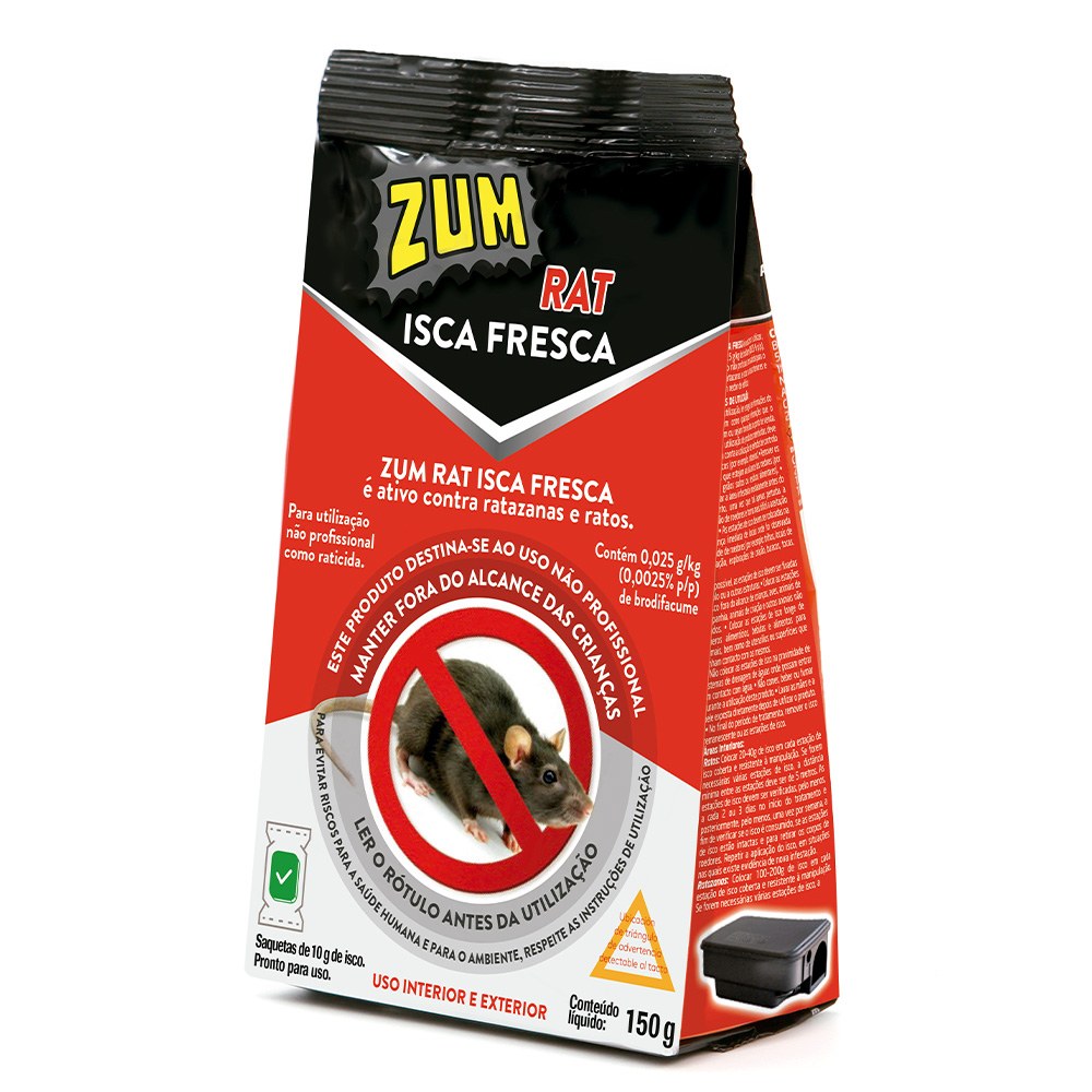 ISCA RODENTICIDA FRESCA PARA RATOS E RATAZANAS, 150 g PT